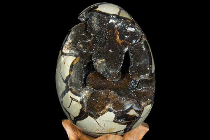 Septarian Dragon Egg Geode - Black Crystals #78546